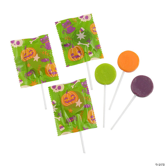 1 1/4" 1 Lb. Halloween Printed Fruit Flavor Lollipops – 57 Pc. | USA Decoration®