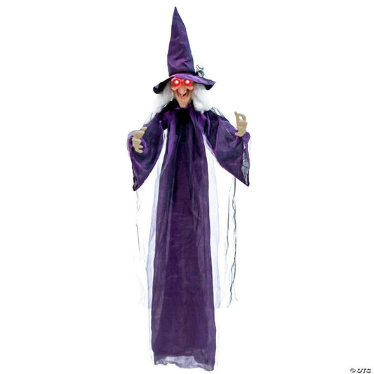 Costway 6 FT Halloween Animatronic Witch Hanging Decoration with Red Eyes Posable Arms | USA Decoration®