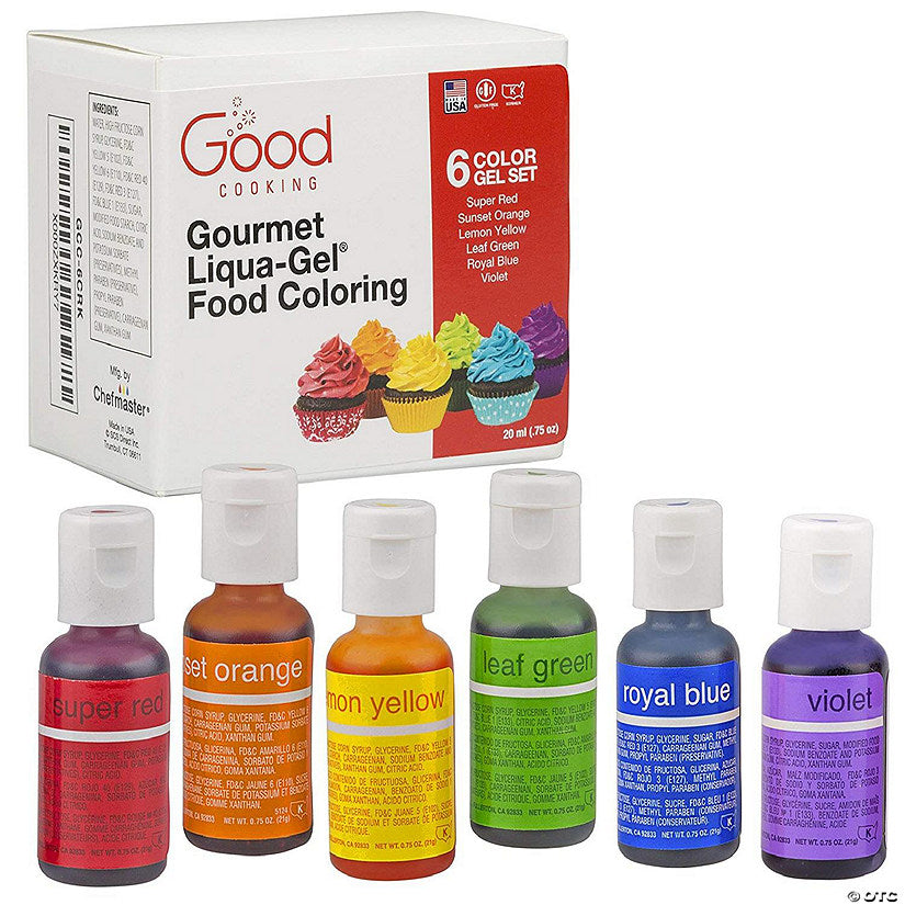 1 Piece(s): Food Coloring Liqua-Gel - 6 Color Rainbow Kit in .75 fl. oz. (20ml) Bottles | USA Decoration®