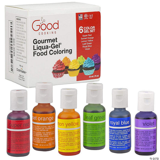 1 Piece(s): Food Coloring Liqua-Gel - 6 Color Rainbow Kit in .75 fl. oz. (20ml) Bottles | USA Decoration®