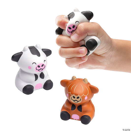 Per Dozen: 2 1/4" x 2 1/2" Dairy & Highland Cow Character Stress Toys - 12 Pc. | USA Decoration®