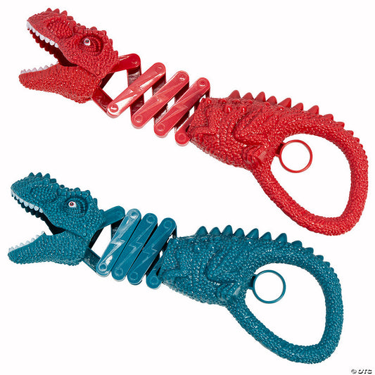 6 Piece(s): 9" x 1 3/4" Red & Blue Extending Dinosaur Chomping Grabbers - 6 Pc. | USA Decoration®