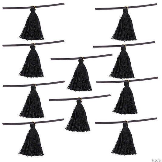 4" x 2" Bulk 96 Pc. Black Fringe Tassel Polyester Cellophane Bag Ties halloween