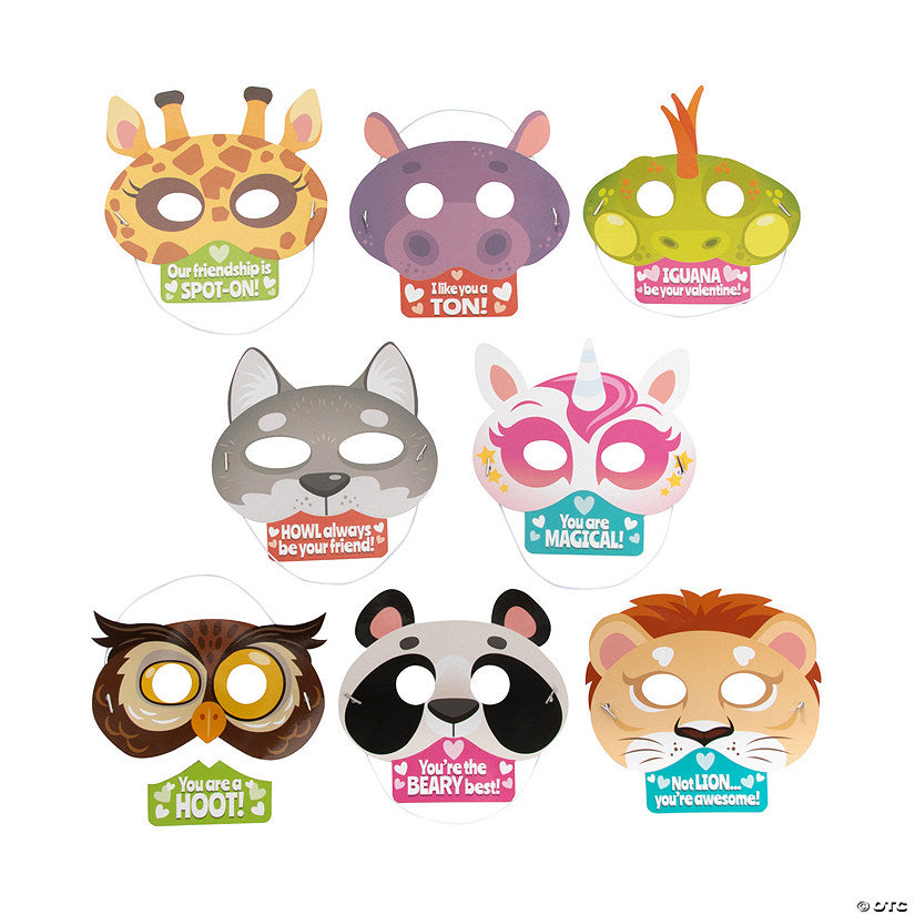 48 Piece(s): Bulk Animal Mask Valentine Exchanges with Card for 48 | USA Decoration®