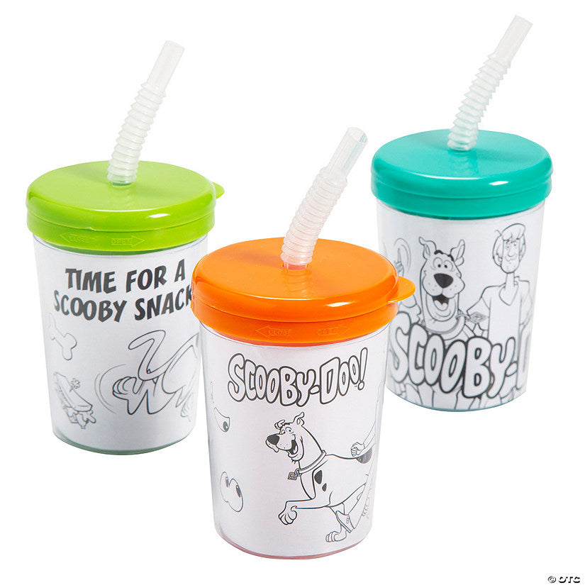 3 3/4" 6 oz. Color Your Own Scooby-Doo!™ Cups with Lids Straws - 12 Pc. | USA Decoration®