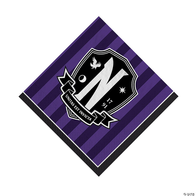 6 1/2" Wednesday Addams™ Nevermore Academy Crest Party Luncheon Napkins - 16 Ct. | USA Decoration®