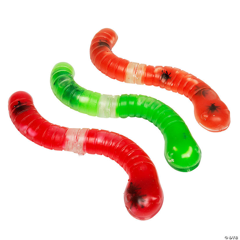 Per Dozen: 9 1/2" Jumbo Stretchy Liquid-Filled Rubber Fidget Earthworms - 12 Pc. | USA Decoration®