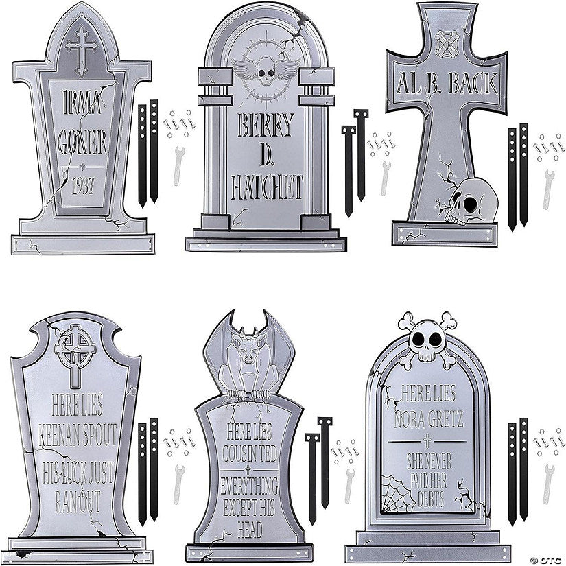 SCS Direct 3D 17" Metal Ghost Tombstone-6 Designs-Weather Rust Proof, UV Printed-Upgrade Your Halloween Spooky Mansion Party, Haunted Cemetery | USA Decoration®