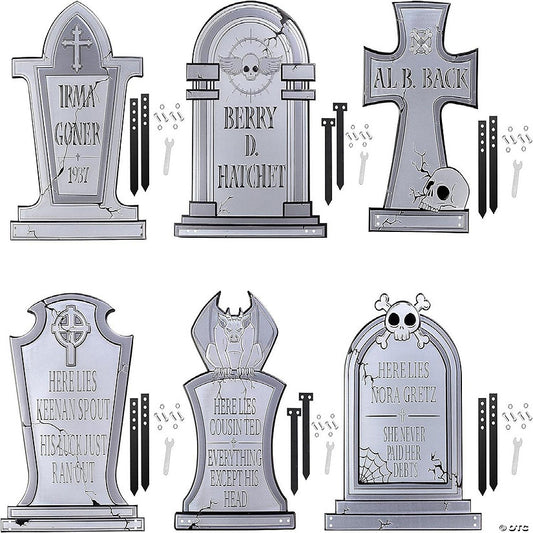 SCS Direct 3D 17" Metal Ghost Tombstone-6 Designs-Weather Rust Proof, UV Printed-Upgrade Your Halloween Spooky Mansion Party, Haunted Cemetery | USA Decoration®
