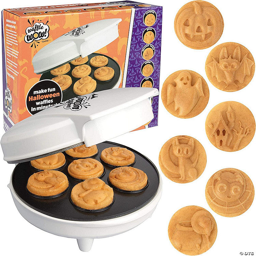1 Piece(s): Halloween Mini Waffle Maker - 7 Different Spooky Designs, Make Breakfast Fun This Fall w/ Electric Nonstick Waffler Iron Featuring a Pumpkin Bat Ghost Spider & | USA Decoration®