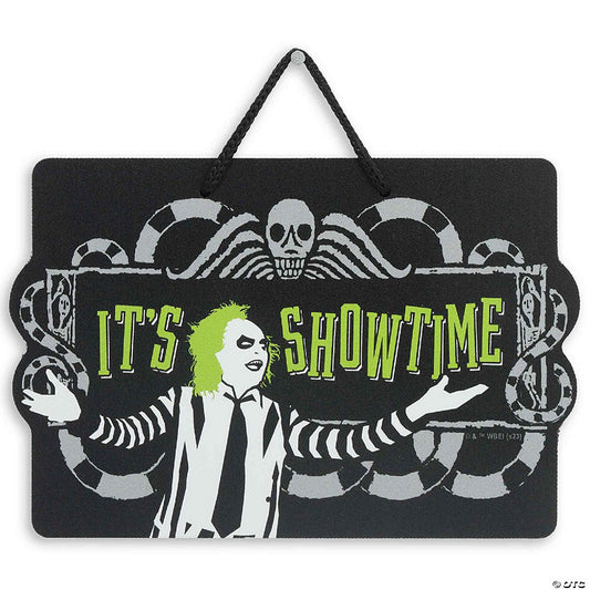 Warner Brothers 5x8. Warner Bros. Beetlejuice It's Showtime Hanging Metal Sign | USA Decoration®