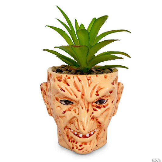 A Nightmare On Elm Street Freddy Krueger Ceramic Planter w/ Artificial Succulent | USA Decoration®