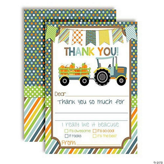 20 Piece(s): AmandaCreation Tractor With Pumpkins Thank You Cards 20pc. | USA Decoration®