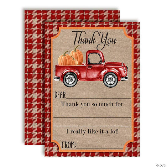 20 Piece(s): AmandaCreation Red Truck with Pumpkins Thank You Cards 20pc. | USA Decoration®