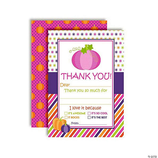 20 Piece(s): Pink Pumpkin Birthday Thank You Cards 20pcs. by AmandaCreation | USA Decoration®