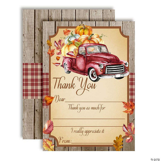 20 Piece(s): AmandaCreation Red Truck With Pumpkins Thank You Cards 20pc. | USA Decoration®