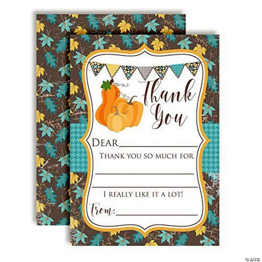 20 Piece(s): AmandaCreation Teal Leaves & Pumpkins Thank You Cards 20pc. | USA Decoration®