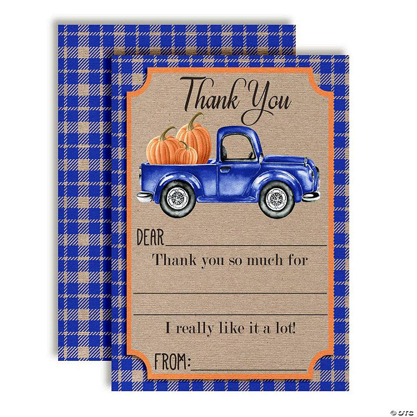 20 Piece(s): AmandaCreation Blue Truck with Pumpkins Thank You Cards 20pcs. | USA Decoration®