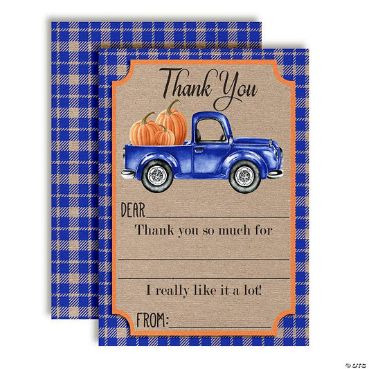 20 Piece(s): AmandaCreation Blue Truck with Pumpkins Thank You Cards 20pcs. | USA Decoration®