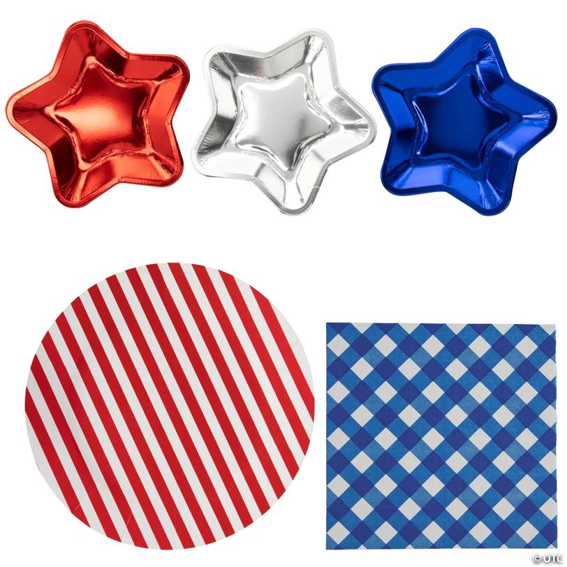 144 Pc. Patriotic Tri-Color Disposable Appetizer Tableware Kit for 48 Guests