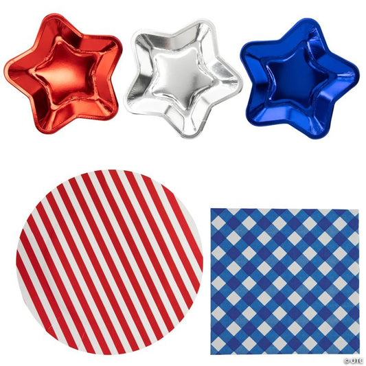 144 Pc. Patriotic Tri-Color Disposable Appetizer Tableware Kit for 48 Guests