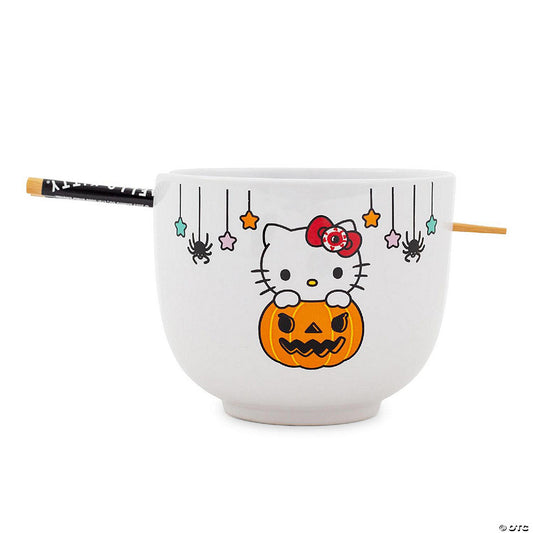 Sanrio Hello Kitty Pumpkin Boo 20-Ounce Ceramic Ramen Bowl and Chopstick Set | USA Decoration®