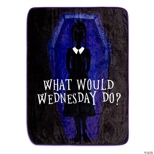 Addams Family Wednesday "What Would Wednesday Do?" Raschel Throw Blanket 45 x 60 Inches | USA Decoration®