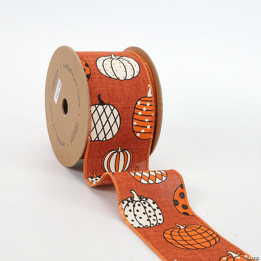 1 Piece(s): LaRibbons 2 1/2" Wired Ribbon - "Multi Pumpkin" Rust/Multi - 10 Yard Roll | USA Decoration®