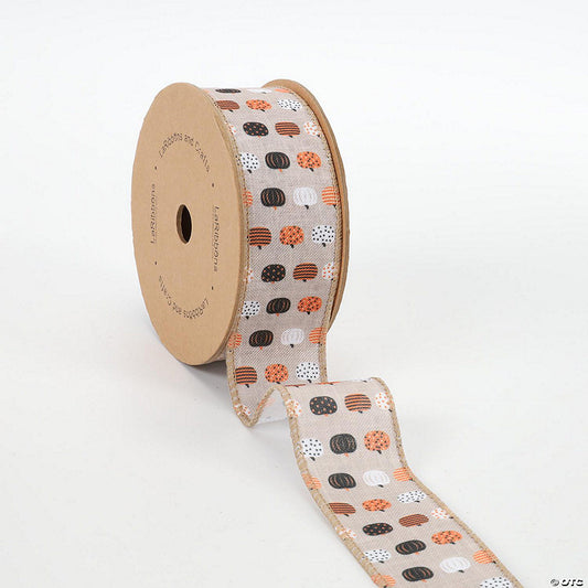 1 Piece(s): LaRibbons 1 1/2" Wired Ribbon - "Pumpkin" Natural/Brown/Multi - 10 Yard Roll | USA Decoration®