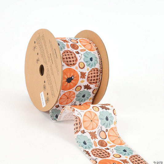 1 Piece(s): LaRibbons 2 1/2" Wired Ribbon - "Pumpkin Frenzy" Natural/Multi - 10 Yard Roll | USA Decoration®