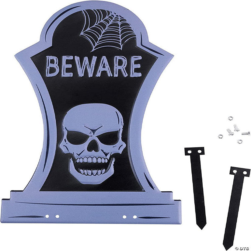 3-D Metal Tombstone (BEWARE) Lawn Sign- (Large 17" Tall w Stakes)- Durable, Weatherproof, UV Printed - Upgrade Your Halloween Cemetery Graveyard Decoration - He | USA Decoration®