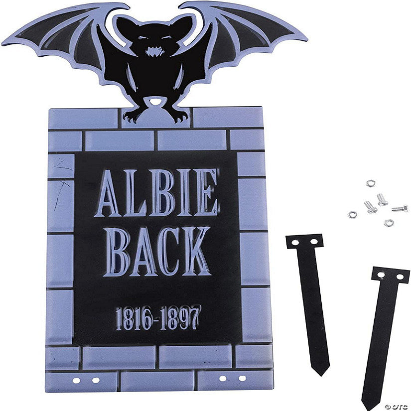 3-D Metal Tombstone (ALBIE BACK) Lawn Sign- (Large 17" Tall w Stakes)- Durable, Weatherproof, UV Printed - Upgrade Your Halloween Cemetery Graveyard Decoration | USA Decoration®