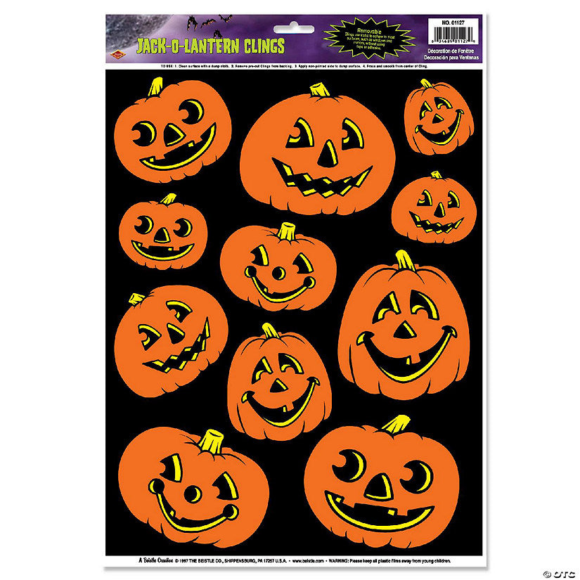 1 Set(s): Beistle - Jack-O-Lantern Clings - 12 Pack | USA Decoration®