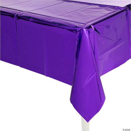 54" x 108" Metallic Purple Rectangle Disposable Foil Tablecloth | USA Decoration®