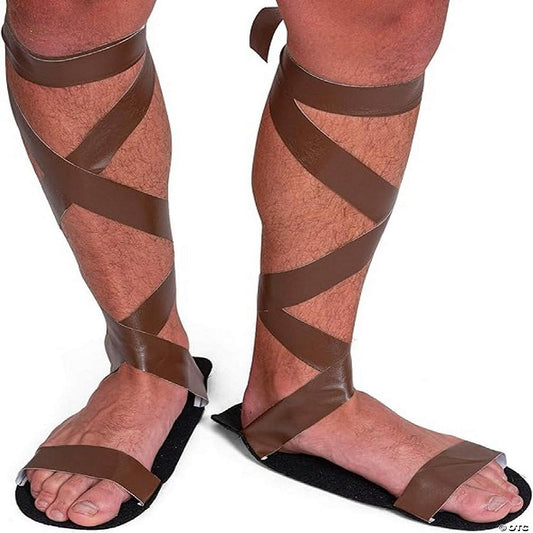 1 Pair: Skeleteen Brown Roman Lace Sandals - Greek Egyptian Gladiator Biblical Costume Sandal Shoes for Men and Women | USA Decoration®