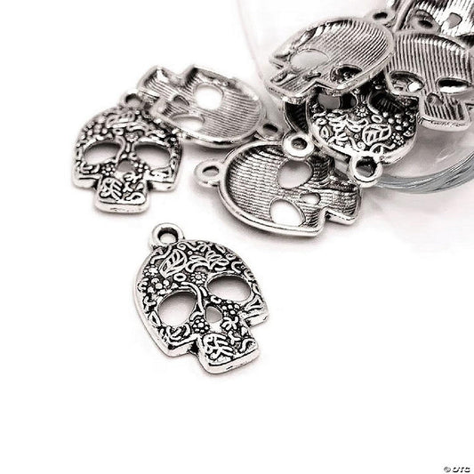 20 Piece(s): 20 Pcs Silver Sugar Skull Charms | USA Decoration®