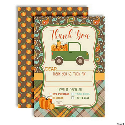 20 Piece(s): AmandaCreation Green Truck with Pumpkins Thank You Cards 20pc. | USA Decoration®