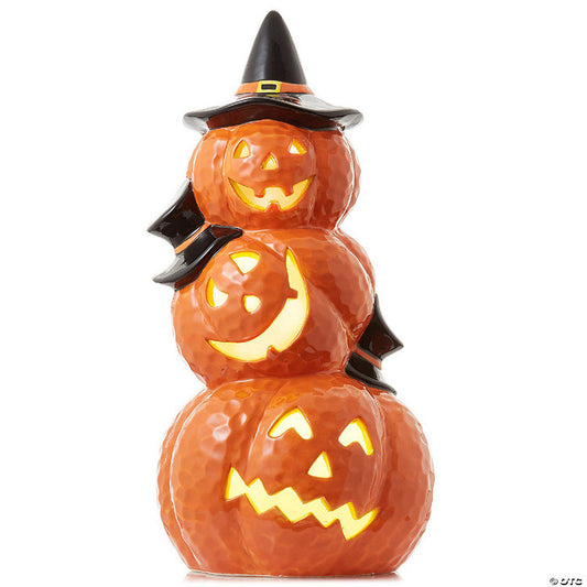 1 Piece(s): Casafield Pre-Lit Ceramic Halloween Stacked Pumpkins Hand-Painted Tabletop Decor | USA Decoration®