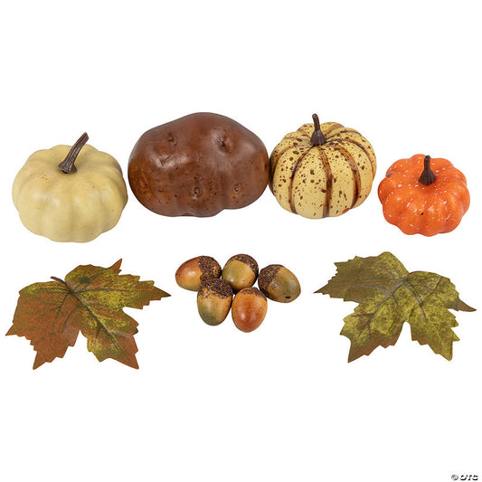 11 Piece(s): 11-Piece Fall Harvest Artificial Pumpkin Acorn and Leaf Decoration Set | USA Decoration®