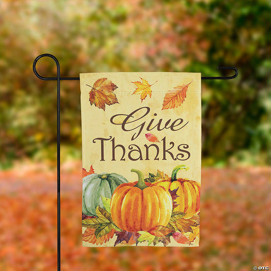 1 Piece(s): Pumpkins and Leaves "Give Thanks" Fall Harvest Outdoor Garden Flag - 18" x 12.5 | USA Decoration®