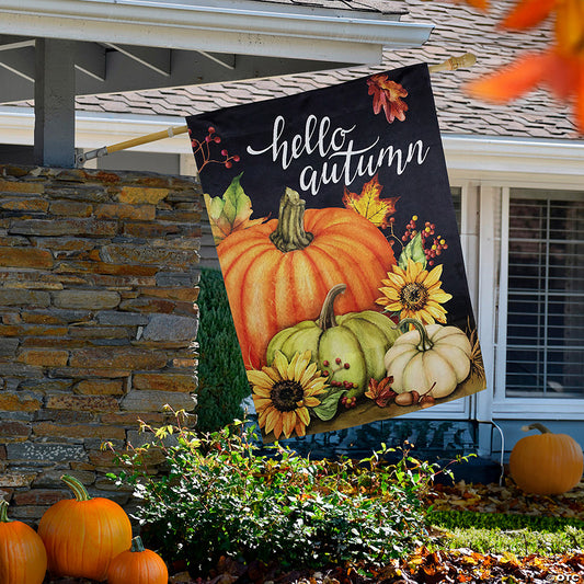 1 Piece(s): Pumpkins and Sunflowers Hello Autumn Outdoor Fall Harvest House Flag - 40" x 28 | USA Decoration®