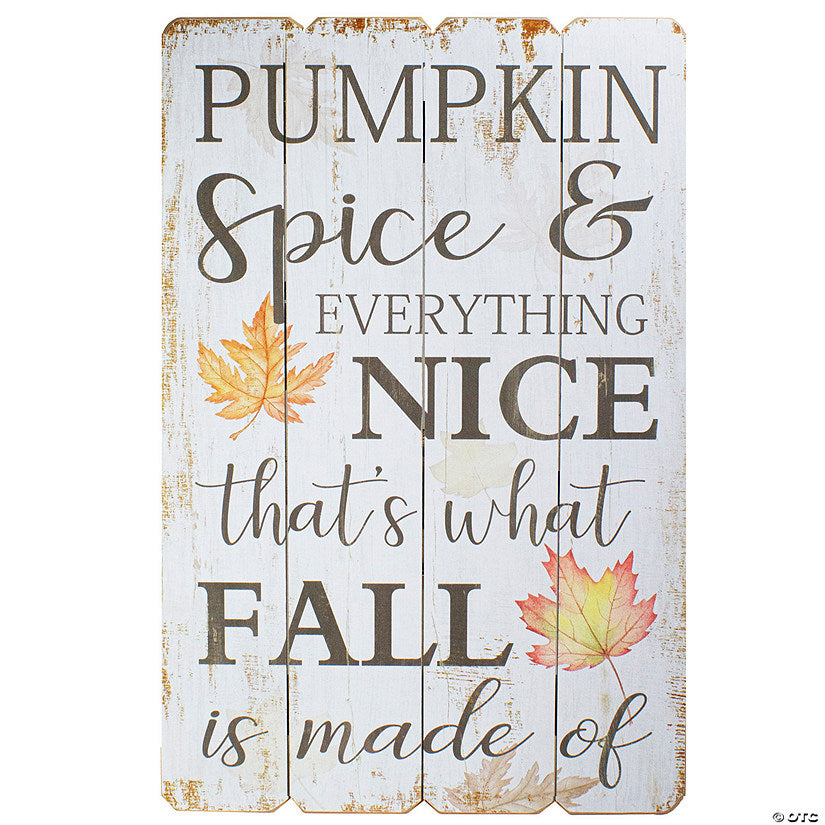 1 Piece(s): 23.5" White-Washed Pumpkin Spice Everything Nice Fall Wooden Hanging Wall Sign | USA Decoration®