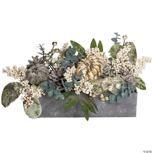 1 Piece(s): 10.25" Neutral Colored Pumpkin and Leaves Fall Harvest Floral Arrangement | USA Decoration®