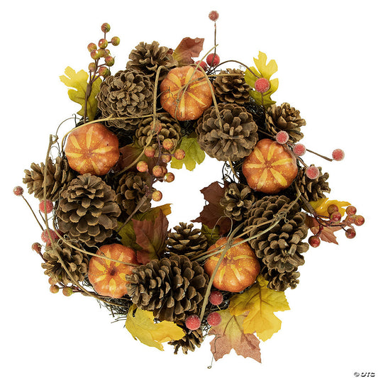 1 Piece(s): Pinecone and Pumpkin Fall Harvest Wreath 14-Inch Unlit | USA Decoration®