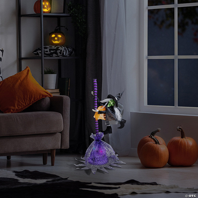 Animated Flying Witch with Broom Halloween Decoration - 25 | USA Decoration®