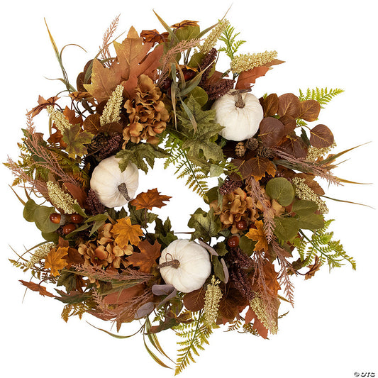 1 Piece(s): Pumpkins and Leaves Artificial Fall Harvest Wreath - 26" - Unlit | USA Decoration®
