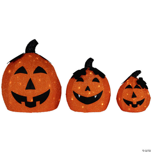 3 Piece(s): Set of 3 LED Lighted Jack O' Lantern Outdoor Halloween Decorations | USA Decoration®