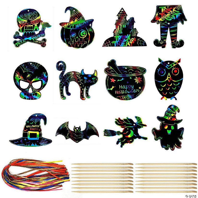 1 Set(s): Wrapables 36pc DIY Rainbow Color Scratch Arts Ornaments, Halloween | USA Decoration®