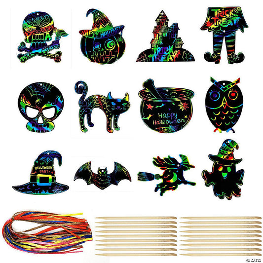 1 Set(s): Wrapables 36pc DIY Rainbow Color Scratch Arts Ornaments, Halloween | USA Decoration®