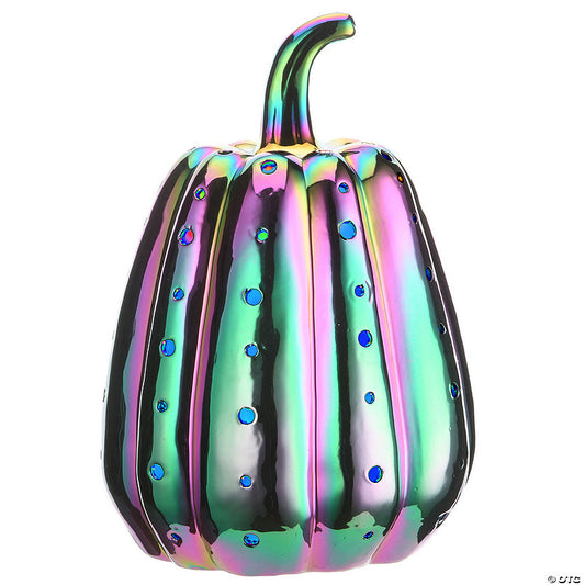 1 Piece(s): National Tree Company 14" Pre-Lit Iridescent Pumpkin Decoration with LED Lights | USA Decoration®